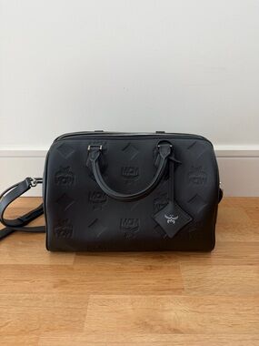 MCM Embossed Leather Boston Bag